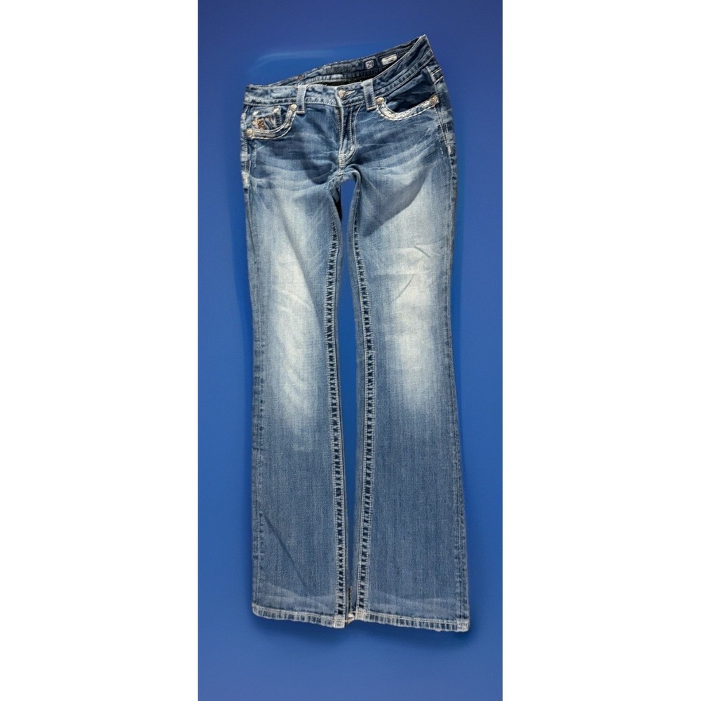 Miss Me Jeans Womens 29 Bootcut Flare Leopard Sequin Embellished Medium Wash - Picture 1 of 12